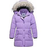 KVE Girl's Winter Thicken Puffer Long Coat Warm Jacket with Fur Removable Hood