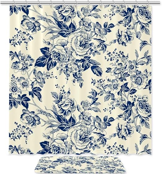 Amazon Com Anna Cowper White And Blue Toile Shower Curtain And