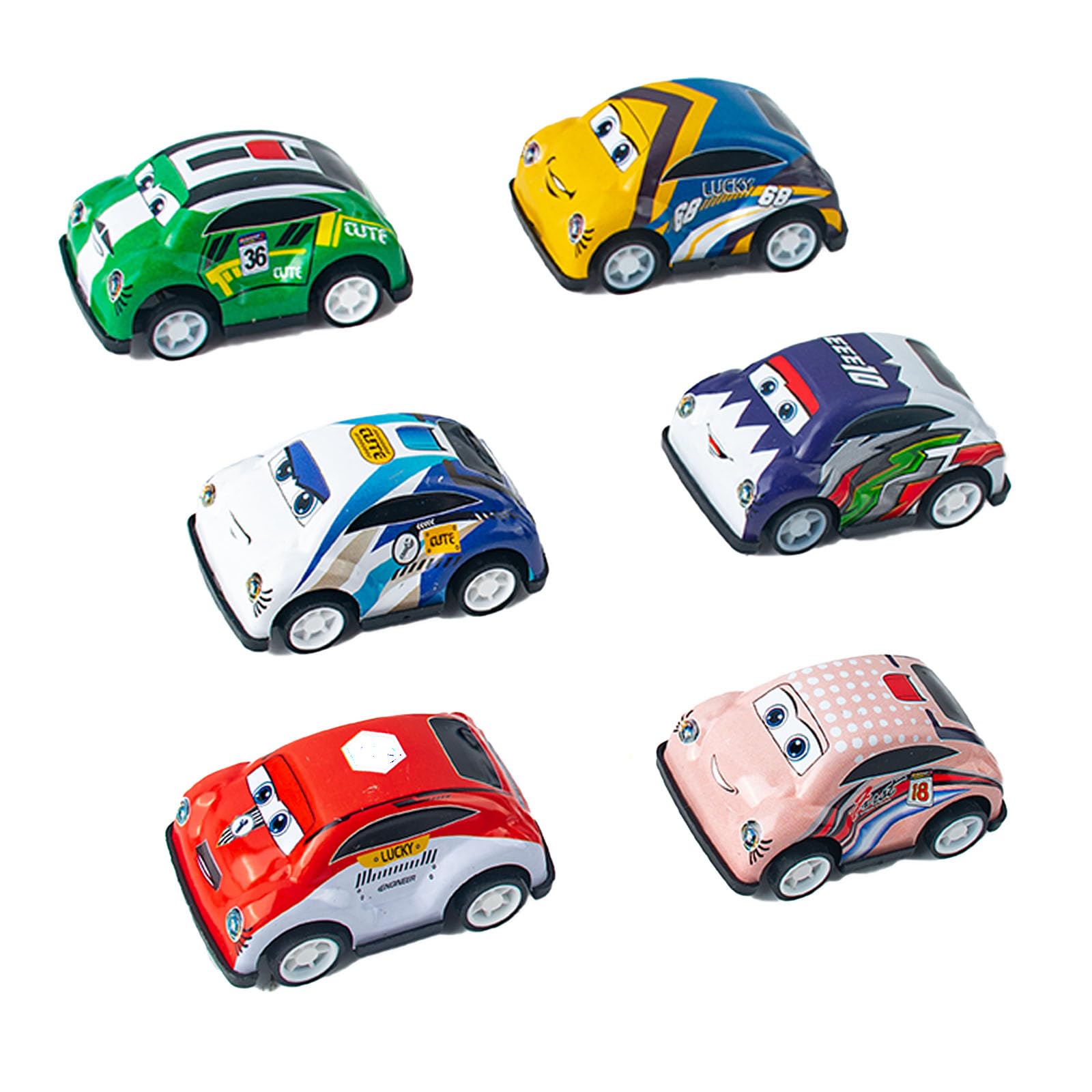 AWAVM 6PCS Pull Back Cars,Cartoon Push and Go Car Toy,Pull Back Racing Vehicles for 2 3 5 Year Olds Boys Party Bags Fillers