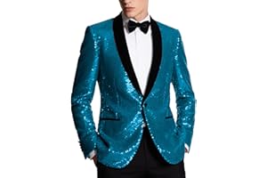 Pyiuhs Sequin Men Blazers Slim Fit Shiny Tuxedo Suit Jackets for Prom Party Shawl Collar Mens Dinner Blazer Disco Coat