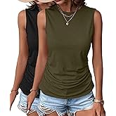 Zeagoo Womens Ruched Tank Tops 2025 Crew Neck Cute Summer Sleeveless Blouse Shirts S-XXL