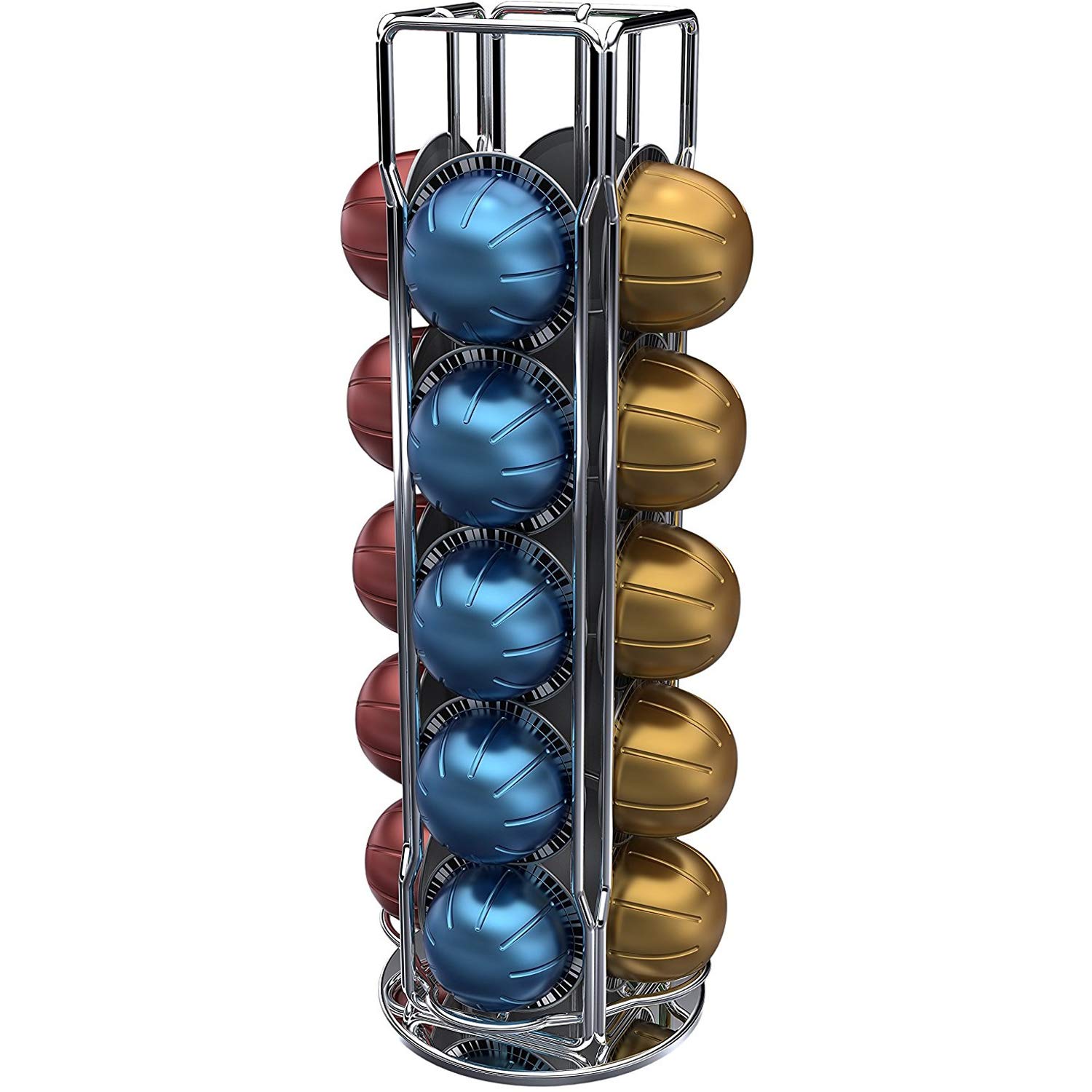 Tavola Swiss Capsule Dispenser Lungo For 20 Capsules, Steel, Silver, 11.6 x 11.6 x 31.5 cm