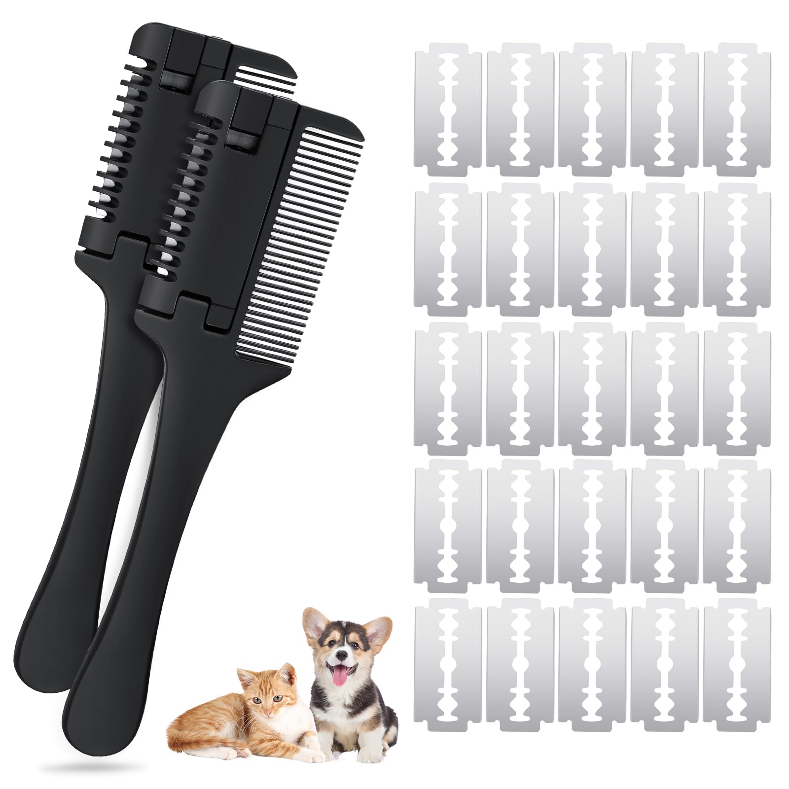 Photo 1 of 2-in-1 Pet Grooming Comb for Dogs and Cats - 2 Combs with 20 Extra Blades for Trimming and Grooming