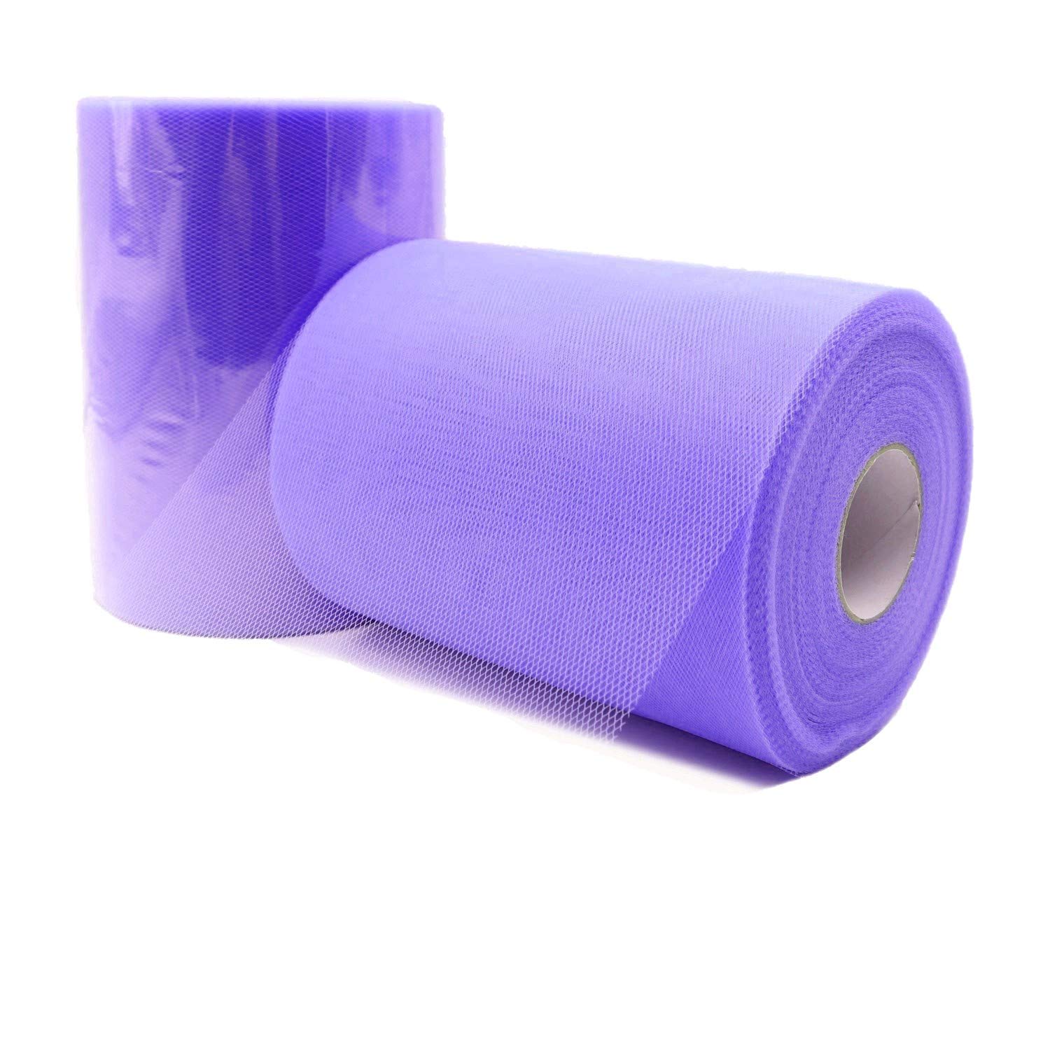 JZK 6 Inch x 100 Yard Purple Tulle Netting Fabric Roll Spool for Party Table Skirt, Wedding Car Decorations, Chair Bow