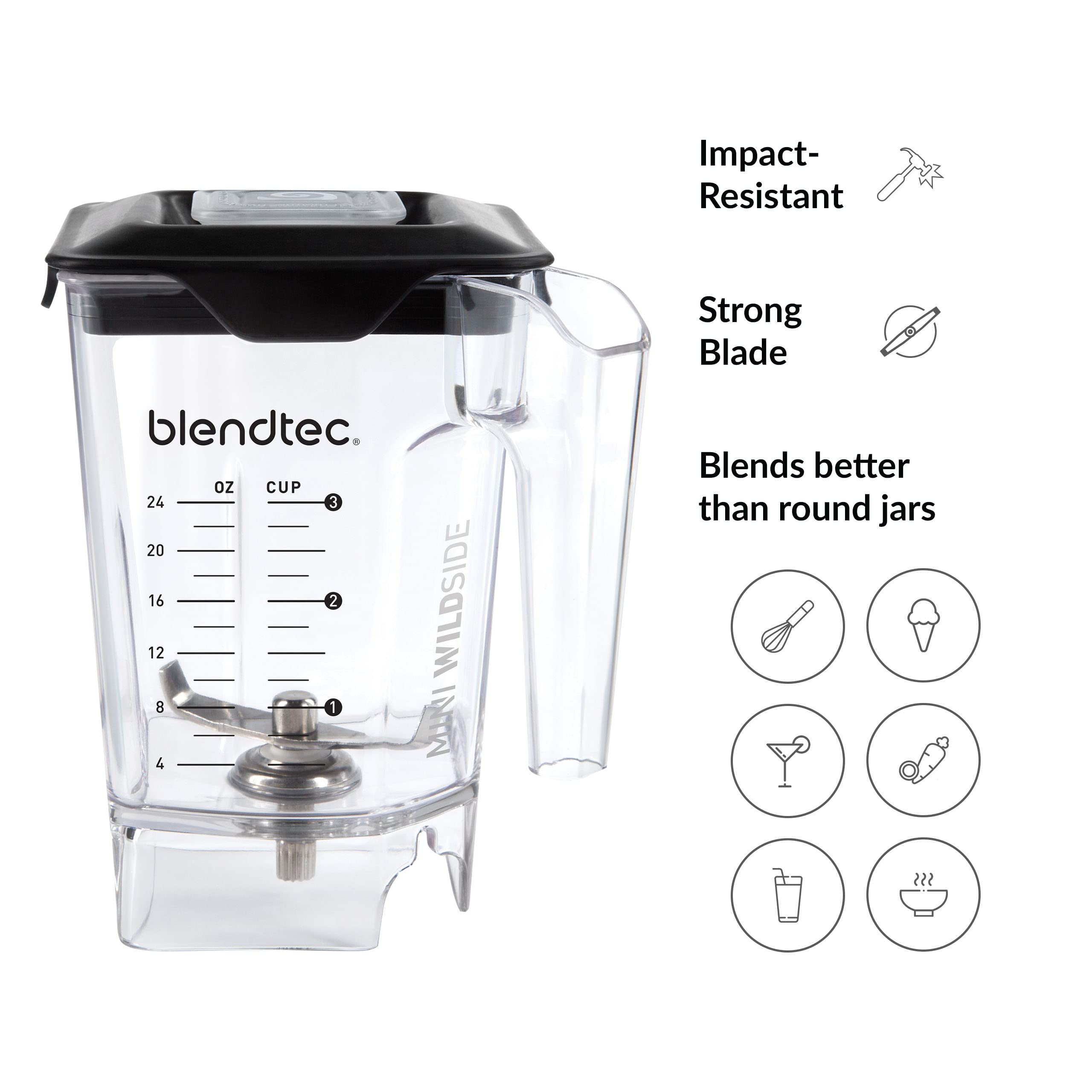 Blendtec Mini WildSide (46 oz), Five Sided, Personalized Blender Jar Vented Latching Lid, BPA-free, Clear