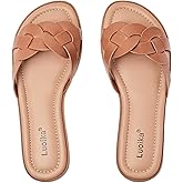 Luoika Women's Wide Width Flat Slides Sandals, Casual Comfortable Summer Beach Shoes Slip on Slide Sandal for Women.