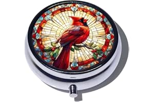 3 Compartment Stained Glass Bird Daily Small Pill Case for Purse, Aesthetic Red Bird Portable Travel Pill Box Mini Medicine O