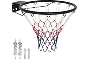 GYMAX Basketball Rim, 15/18 inch Basketball Rim Replacement with All-Weather Net, Basketball Hoop Replacement Rim Outdoor/Ind