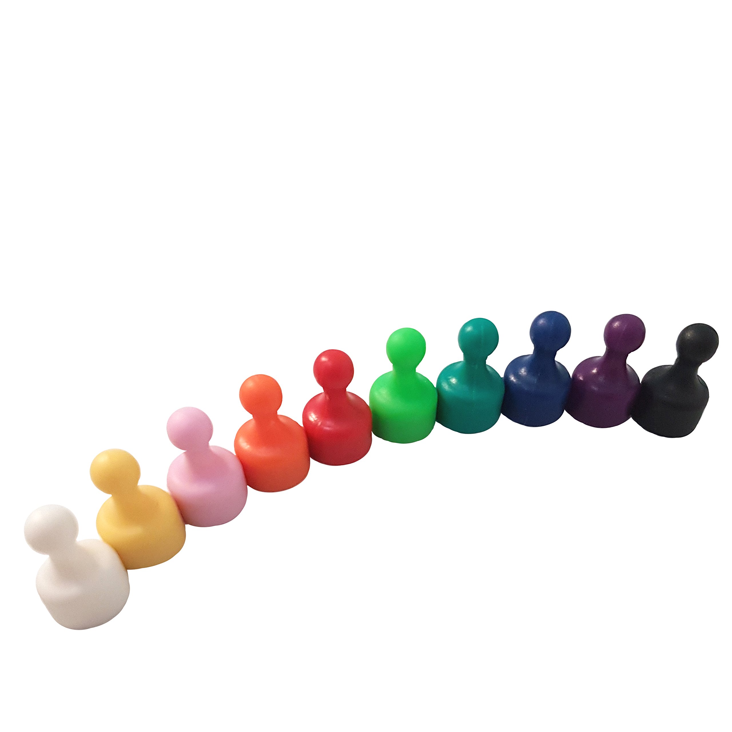 24 very strong and colourful neodymium pin magnets, push pins, diameter 12 mm, height 19.5 mm, magnets with super strong 9 mm x 6 mm N35 neodymium core, for fridges, pin boards, magnet boards, but lesser grip on magnetic glass boards