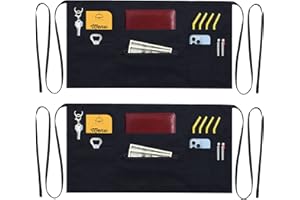 TEXVIDA 7 Pockets Server Aprons with Zipper Pocket (2 Pack) - Aprons for Women Men - Waiter Waitress Waist Half Apron 24x12
