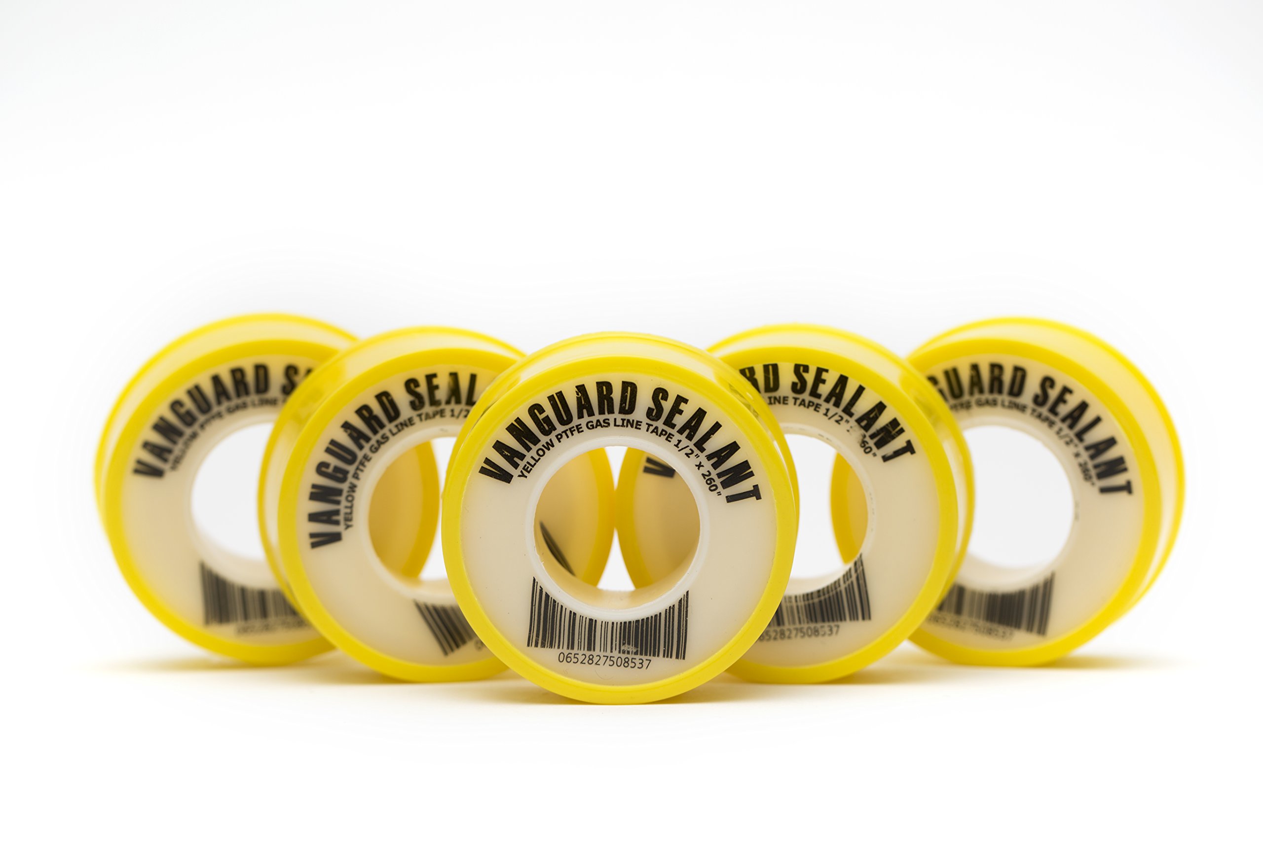 PTFE Yellow Gas Line Thread Sealant Tape 260" Length 1/2" Width 5 Pack
