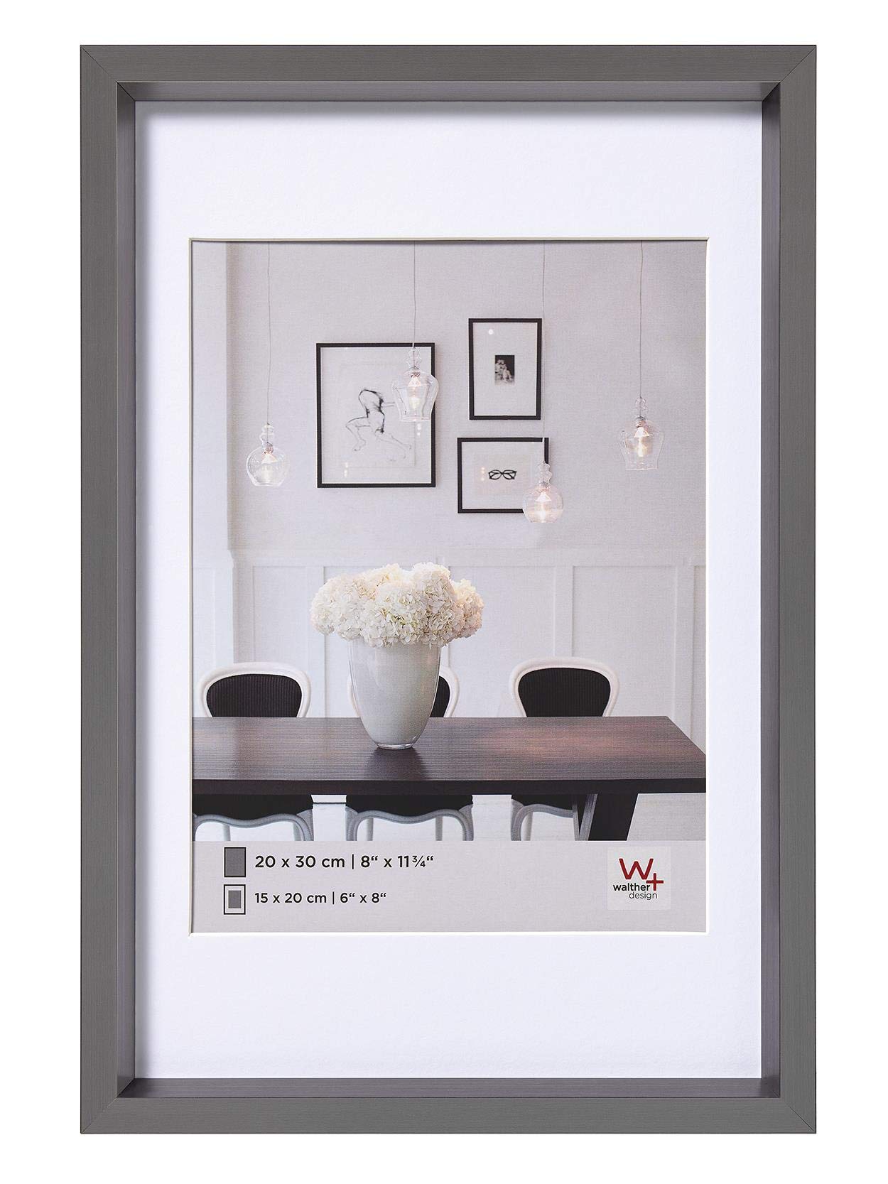 walther design Picture Frame Steel 30 x 40 cm with PassepArtout, Steel Style Plastic Frame ES040D