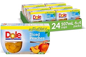 Dole Fruit Bowls Diced Peaches In Fruit Juice, Healthy School Snacks, 107ml, 24 Cups