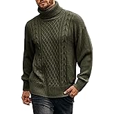 Angeun Mens Turtleneck Sweater Pullover Twisted Pattern Casual Loose Fit Thick Winter Long Sleeve Cable Knit Sweaters