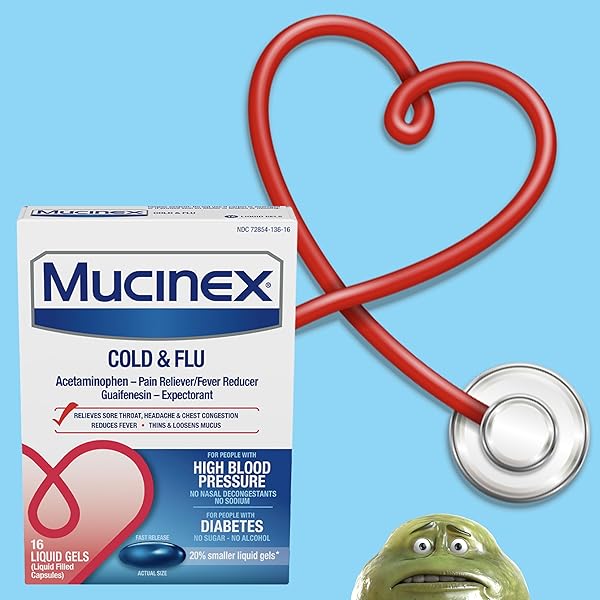 MUCINEX COLD & FLU HIGH BLOOD PRESSURE LIQUID GELS, 16 CT.