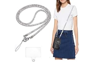 AOPNN Crossbody for Phone Lanyard/Chain Water Diamond Full Diamond Chain with Clip Antilost Lanyard Universal Lanyard Suitable for Most Mobile Phones and Bags (White)