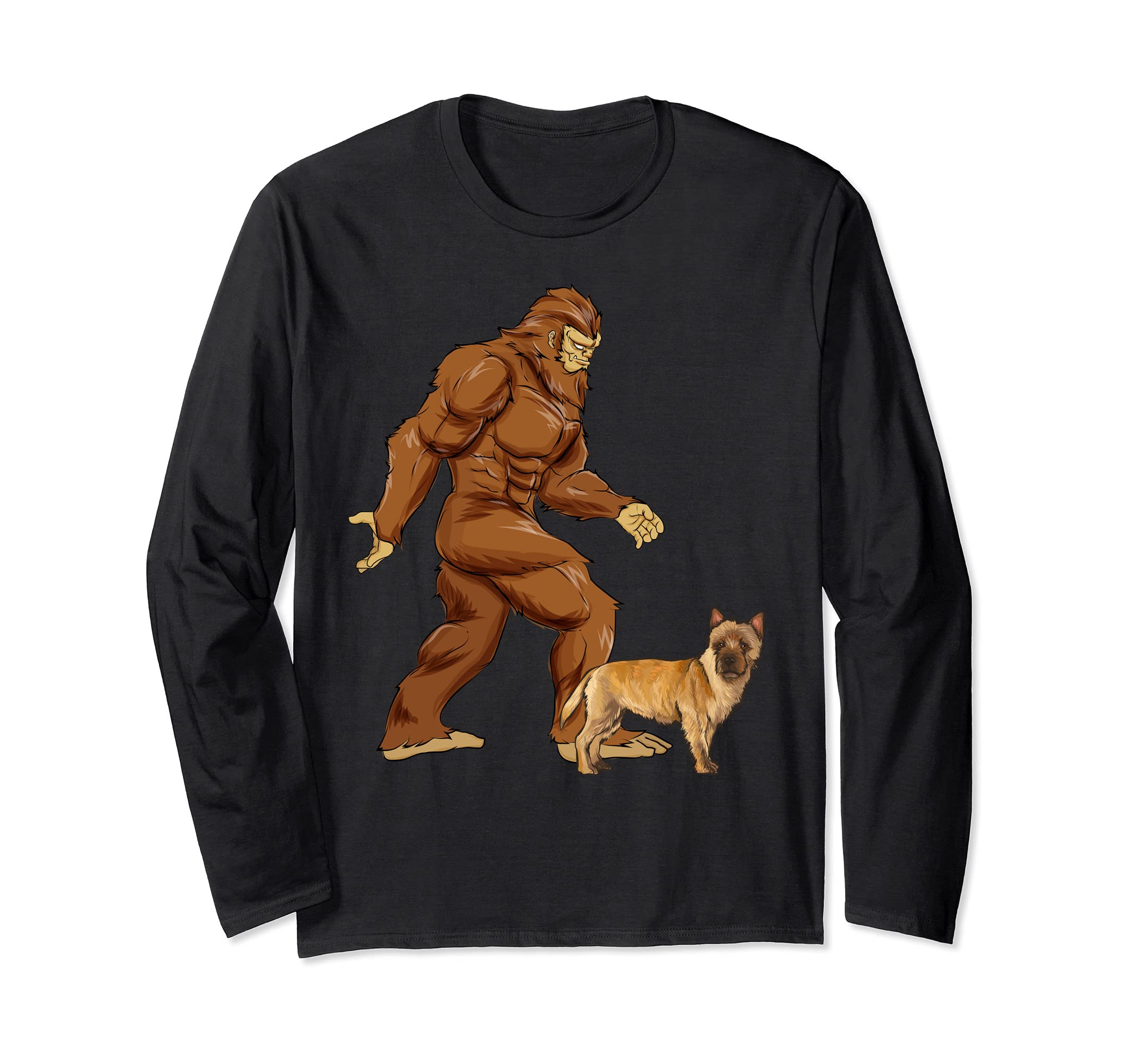 Funny Bigfoot Walking Cairn Terrier Sasquatch Dog Long Sleeve T-Shirt