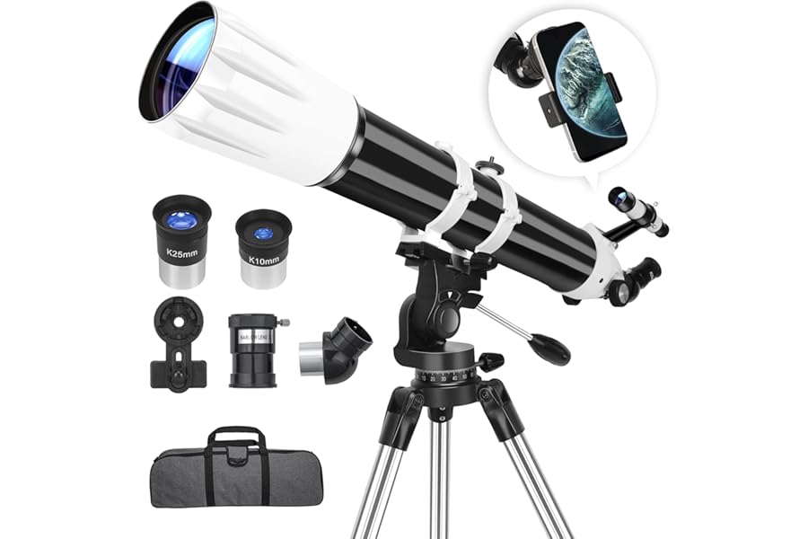 Hawkko Telescope, 90mm Aperture 900mm Astronomical Refractor Telescope for Adults High Powered - Multi-Coated Professional Telescopes for Astronomy Beginners with AZ Mount, Carry Bag, Phone Adapter