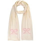 Croloose Pink Bow Knit Scarf for Women Mohair Warm Winter Scarf Soft Fashion Solid Color Neck Warmer for Cold Weather