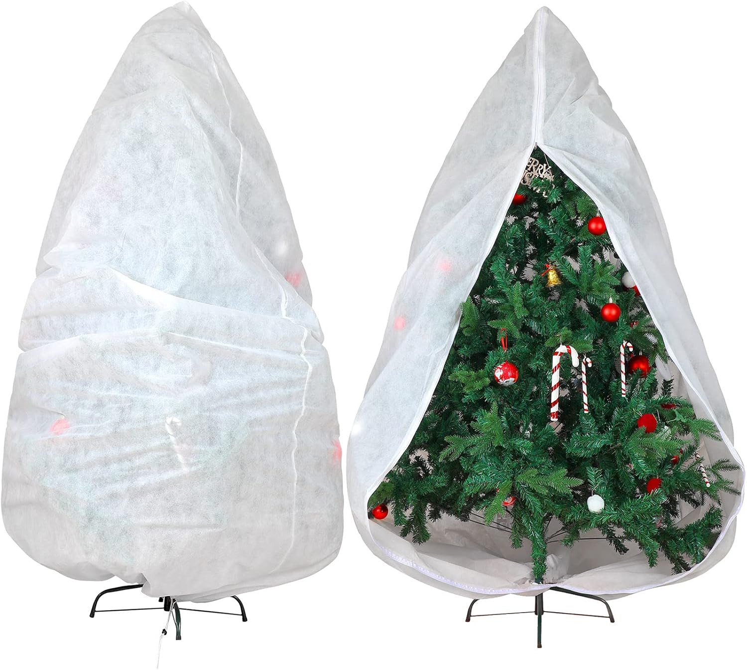 Holiday Décor Storage - Christmas Tree Storage Bag Xmas Tree Cover Upright Tree Dust Proof Bag with Zipper & Drawstring for Xmas Tree Dust-Proof Bag Christmas Fully Decorated Artificial Trees Cover (White,6 x 4.6 Feet)