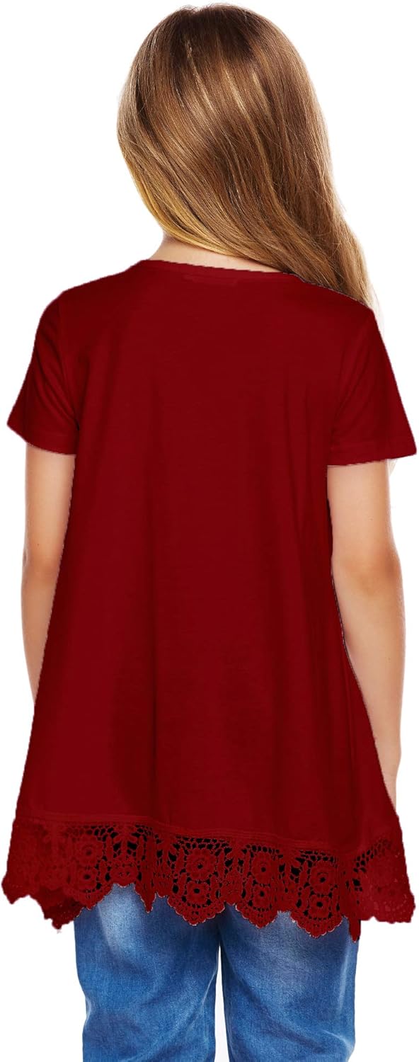 Arshiner Girls Casual Tunic Tops Short/Long Sleeve Loose Soft Blouse T-Shirt for 4-12 Years: Clothing