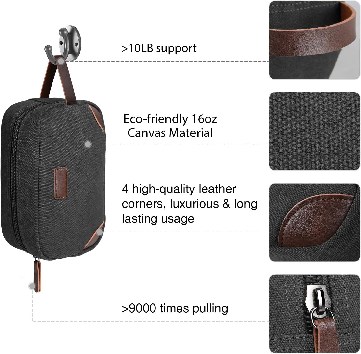 Men's Travel Toiletry Organizer Bag Canvas Shaving Dopp Kit TSA Approved (Black): Home Improvement