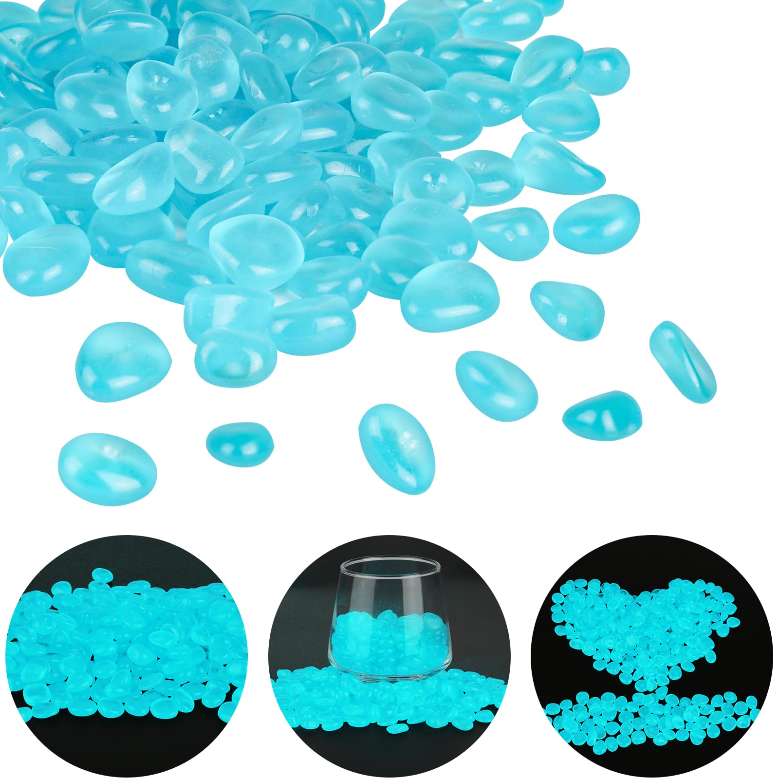 Pack of 300 Blue Luminous Stones Decorative Stones Muggle Stones Gardens Luminous Pebbles Decorative Stones for Vases Luminous Pebbles Decorative Stones Small for Gardens Aquarium Children's Room