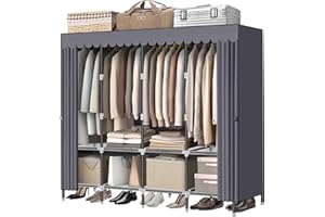 LOKEME Wardrobe Closet，Grey Portable Closet with Zippers， 65.4Inches 19mm Diameter，Portable Closets for Hanging Clothes，with 4 booms and Storage cabinets，Spacious Large -Capacity Storage Space