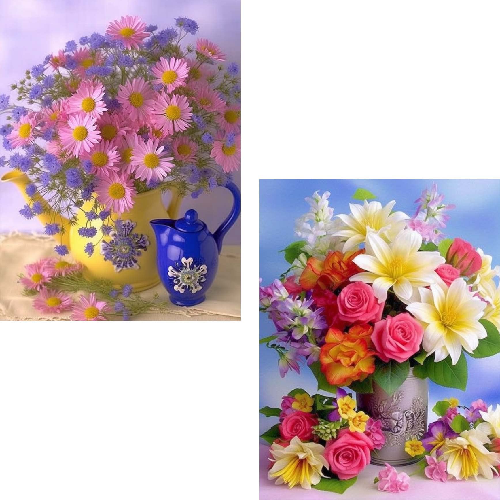 5D DIY Diamond Painting Kit 2 Pack Flower Full Drill by Number Kits, Paint with Diamonds Craft Embroidery Rhinestone Cross Stitch (12x16 inch)