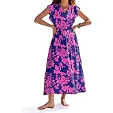 Kate Kasin Women's 2026 Summer Dress, Casual Floral Beach Maxi Dresses, Flutter Sleeve Long Flowy Boho Vacation Sundress