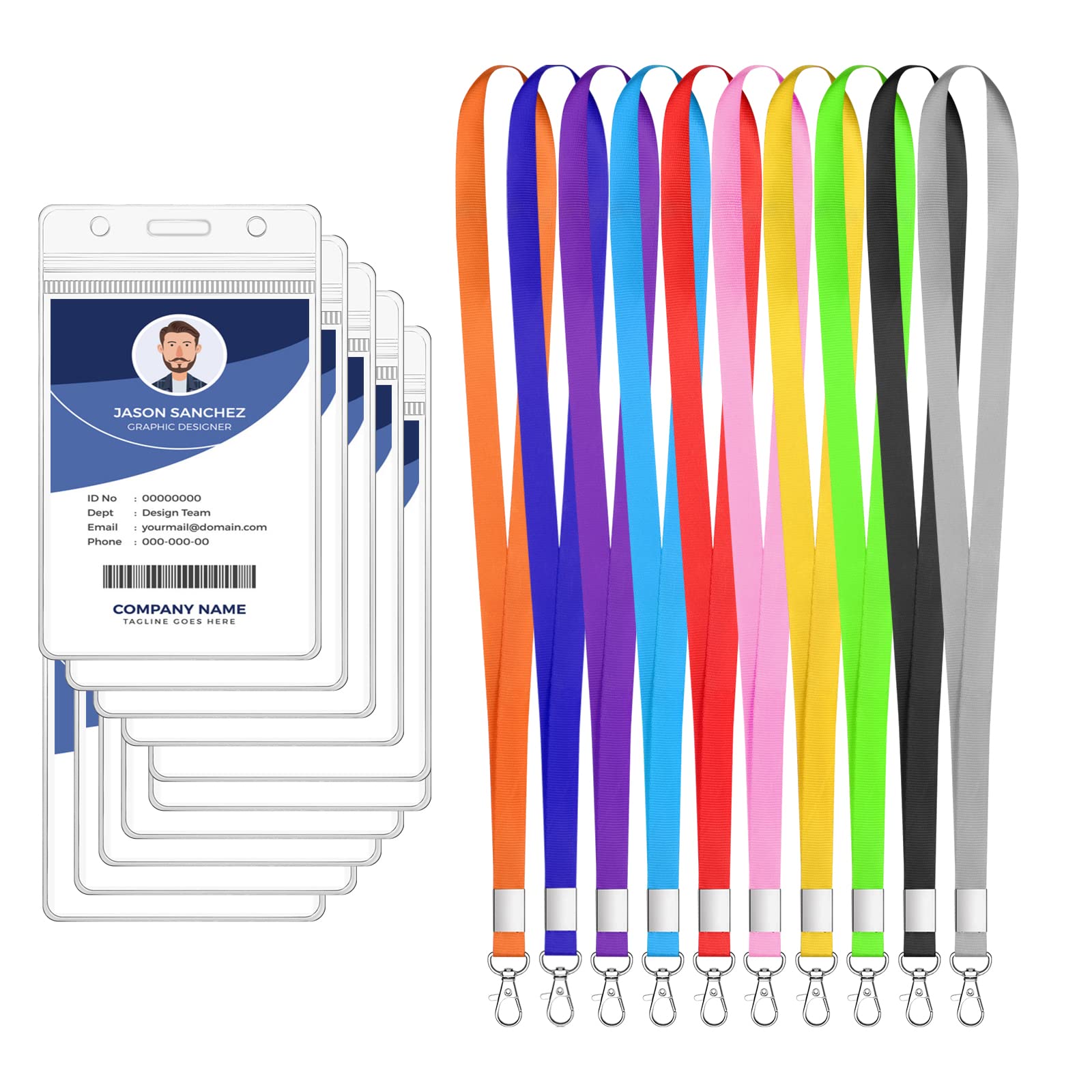 Vicloon Neck Strap Lanyard with Card Holder, 10PCS Polyester Lanyard and Transparent ID Badge Holder Set Office Landyard for Keys, ID Badge, School and Office Colorful(12 * 7.5cm)