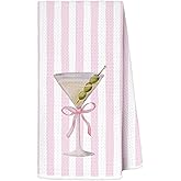 AJIPUX Coquette Pink Bow Dirty Martini Kitchen Towels, Dirty Martini Gifts, Bar Towels, Preppy Girly Pink Striped Cocktail Dish Hand Tea Towel for Bar Kitchen, Gifts for Cocktail Lovers, 16x24 Inch
