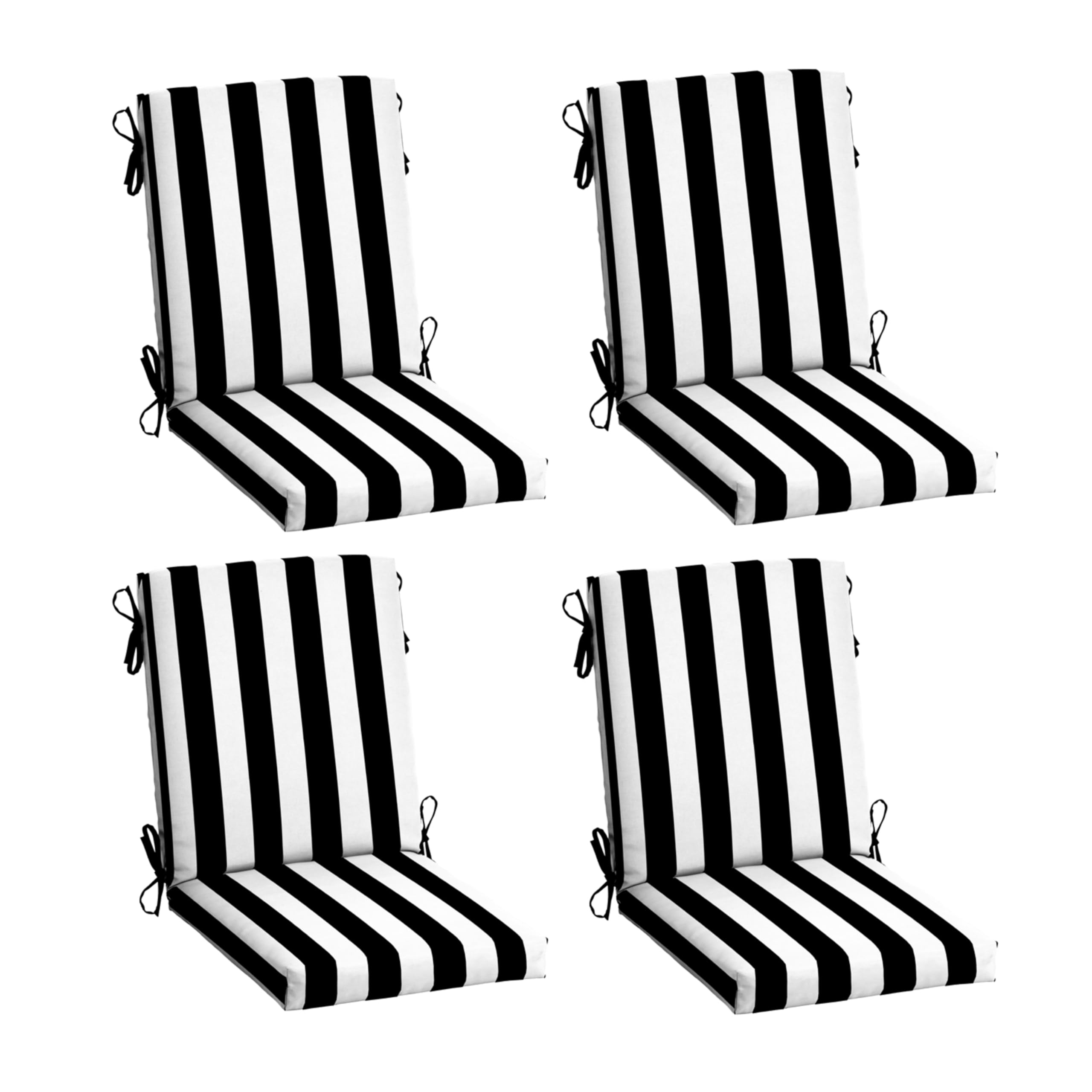 Arden 4-Pack Outdoor Patio Dining Chair Cushion, 20x44, Rain-Proof Seat Pad, Fade-Resistant Outdoor Cushion Black Cabana Stripe Image