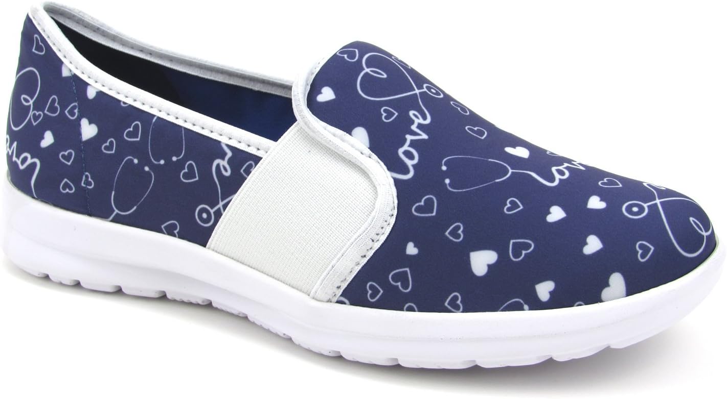 Women's Cute Memory Foam Nursing Shoes Flats Elastic Goring - Printed - Florence Sunny
