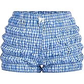SHENHE Women's Plus Size Plaid Ruched Bloomer Shorts Elastic Waist Cute Mini Shorts