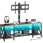 HOOBRO TV Stand with Mount and Power Outlet, LED Entertainment Center with Swivel Mount for 32/45/55/60/65/70/75 inch TVs, 3-Tier Storage Shelf for Living Room, Bedroom, Rustic Brown BF46UDDS01