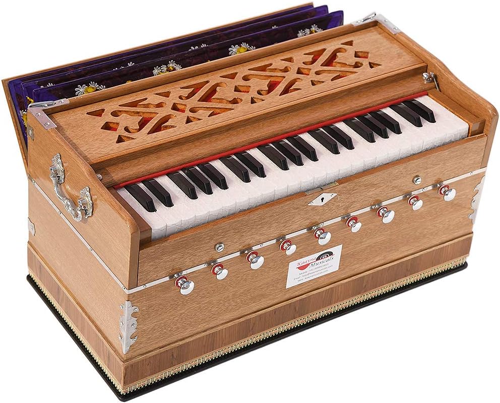 Harmonium Extra Height By Kaayna Musicals -9 Stops-5 Main & 4 Drone, 3½ Octaves, Coupler, Teak Color, Gig Bag, Bass/Male Reed- 440 Hz, Best for Yoga, Bhajan, Kirtan, Shruti, Mantra, Chant, Meditation