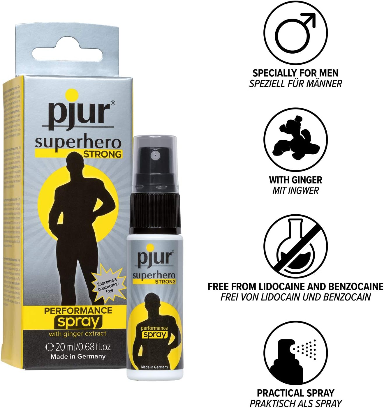 pjur Superhero Strong Spray - Highly-Concentrated delay Spray for Men - Ginger Extract for Longer Performance (20ml) - Image 3