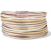FANCY SHINY Boho Leather Wrap Bracelet Stackable Layered Bangle Cuff with Magnetic Clasp
