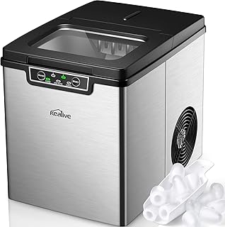Eiswürfelmaschine Edelstahl, 15kg/28lbs 24h, 6 Minuten Produktionszeit, 2 Eiswürfel-Größen, 2.5L, Einfache Bedienung, Kealive Eiswürfelbereiter mit Infrarotsensor, Leise Ice Maker ohne Wasseranschluss