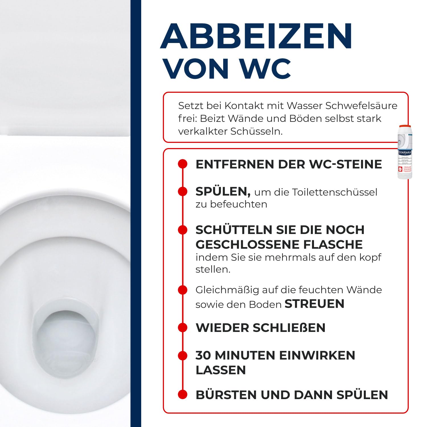 STARWAX - WC-Entkalker Reiniger Aktivpulver - Speziell für hartnäckige Rückstände - Erneuert Wandung und Boden der Toilettenschüssel - Wirksam auch unter Wasser - Geeignet für Klärgruben - 1 kg 4