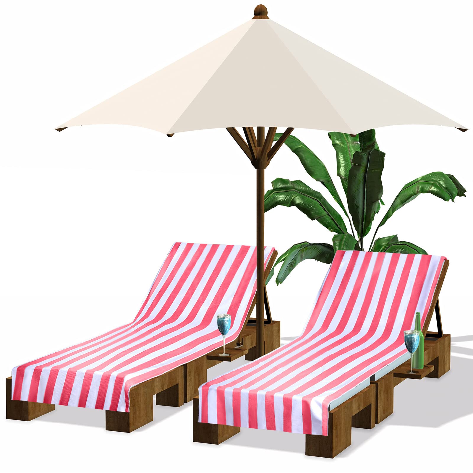 Photo 1 of Fumete 2 Pack Lounge Chair Covers 30 x 85 Inch Pool Chaise Lounge Towels Microfiber Beach Chair Towel Portable Striped Outdoor Patio Furniture Cover for Sunbathing Picnic Spa(Pink)
