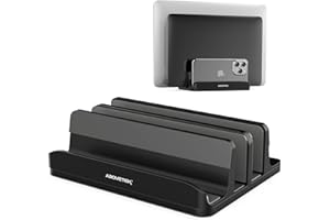 Vertical Laptop Stand - AboveTEK - 3 Slots for Computer, Tablet, Phone - Fits All Laptop Models (up to 17.3") - Heavy Duty Po