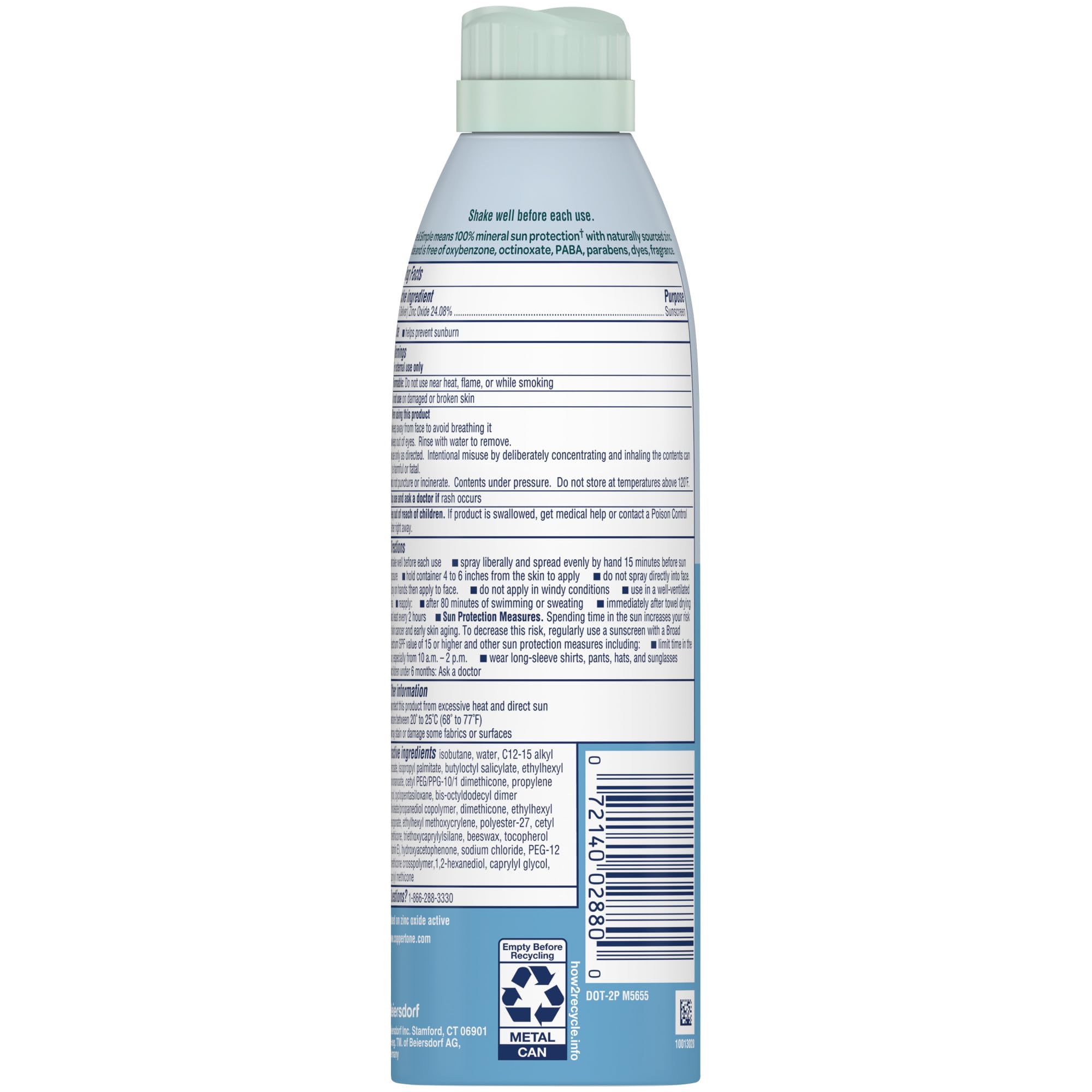 Coppertone Pure and Simple Zinc Oxide Mineral Sunscreen Spray SPF 50, Water Resistant, Broad Spectrum SPF 50 Sunscreen for Sensitive Skin, 5 Oz Spray