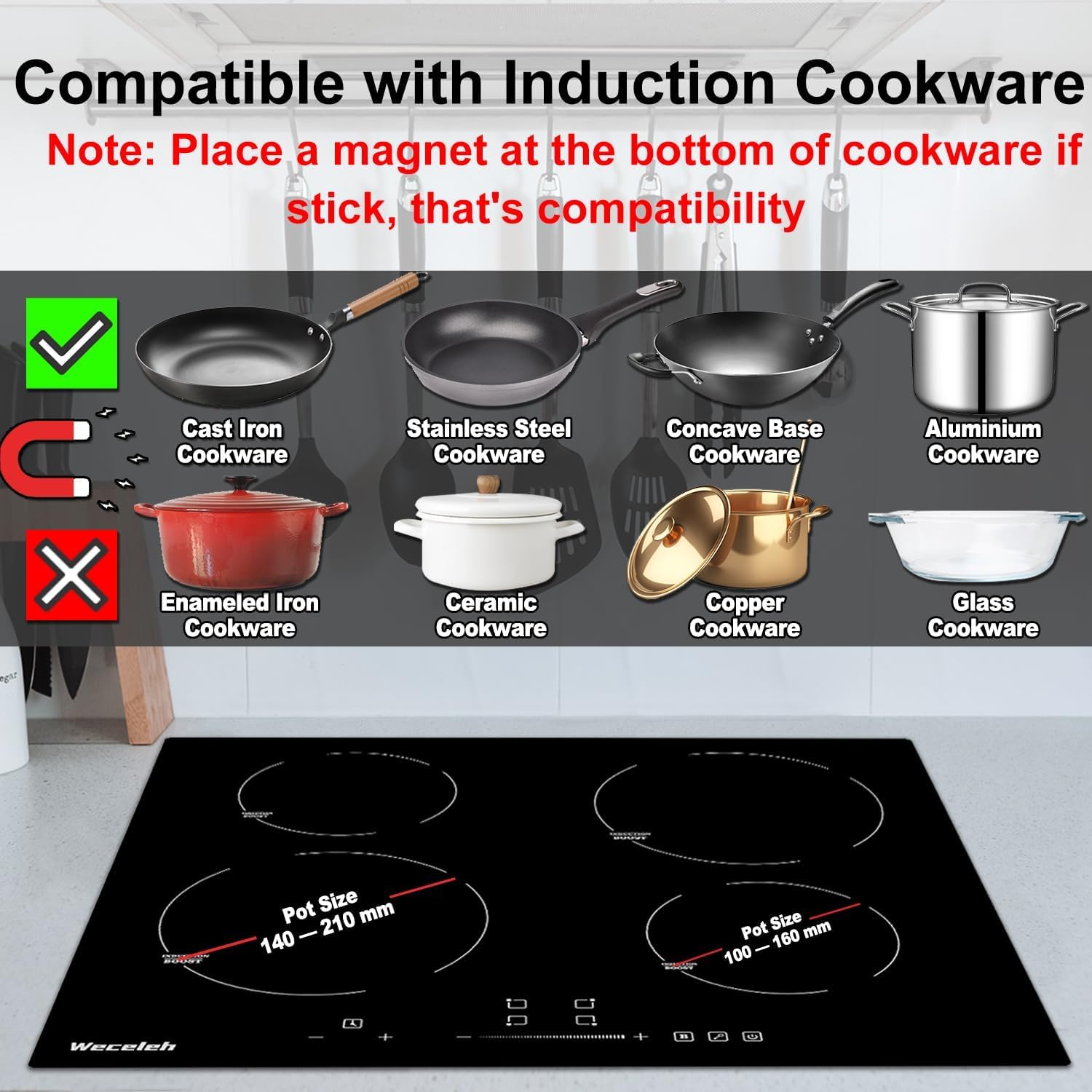 24 Inch Induction Cooktop Electric Cooktop 7000W 4 Boost Burners 9 Power Levels Built-in Electric Stovetop,Touch Control/Timer/Safety Lock 220-240V