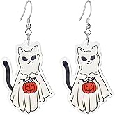 RofYof Halloween Ghost Earrings for Women Cute Funny Acrylic Witch Ghost Pumpkin Cats Dangle Drop Earrings Halloween Party Jewelry