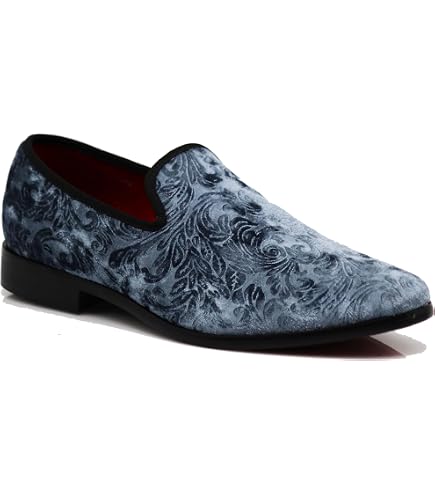 ARK1 Men's Vintage Satin Silky Floral Fashion Dress Loafers Slip On Tuxedo Formal Dress Shoes Designer (6.5 D(M) US, Blue)
