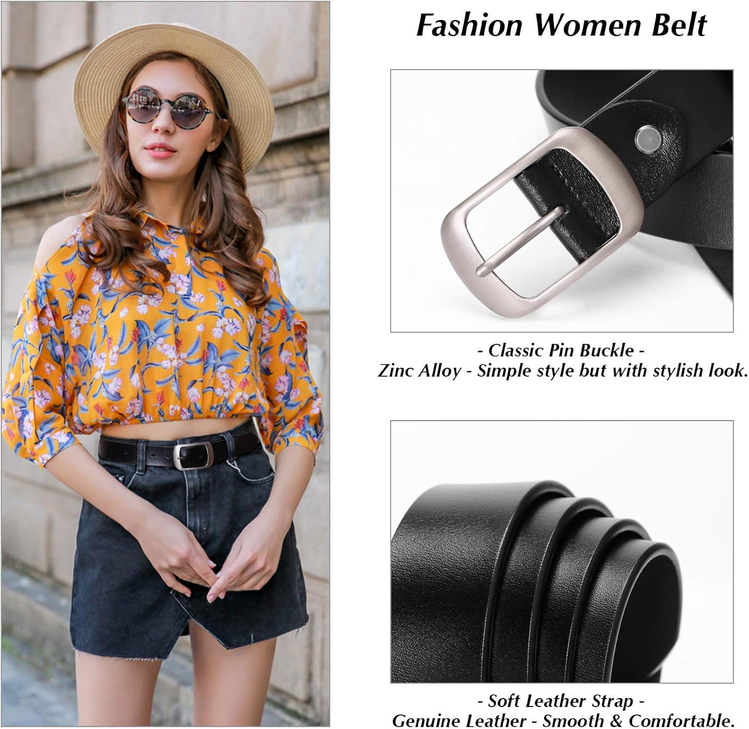 Fashion Womens Leather Belts SUOSDEY with Pin Buckle Waist Belt for Jeans Pants at  Women’s Clothing store