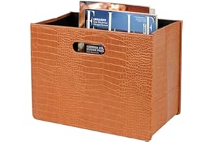 HofferRuffer Magazine Basket Holder, Foldable Magazine Rack, Document File Holder Organizer, File Folder, Newspaper Storage Bin Organizer for Home or Office (Brown Croco)