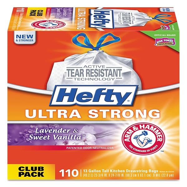HEFTY E84561 KITCHEN FRESH CINCH SAK TALL BAG, 13GAL.9 MIL, WHITE, LAVENDER/VANILLA, 110/BX